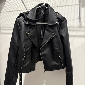 Off The Edge Black Vegan Leather Moto Jacket, Size Medium